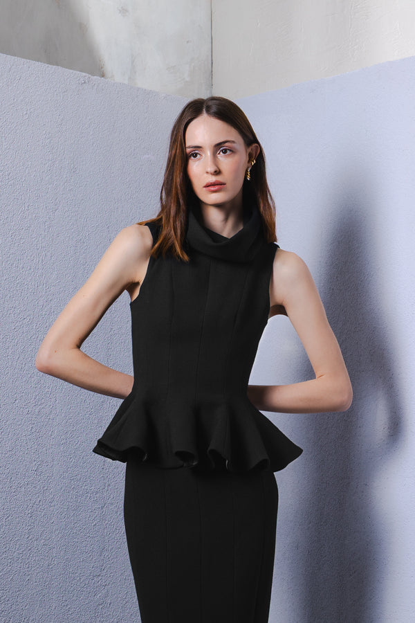 Midi peplum wool crepe skirt