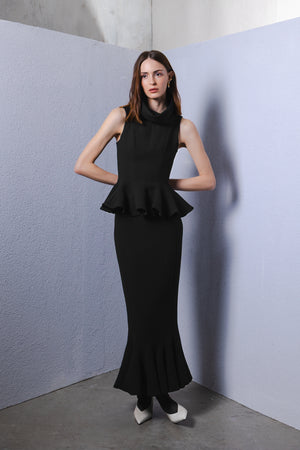 Midi peplum wool crepe skirt