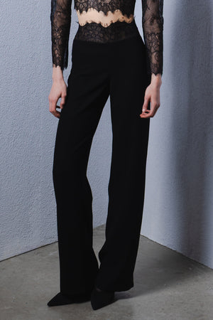 Tailored pants with sheer lace detail