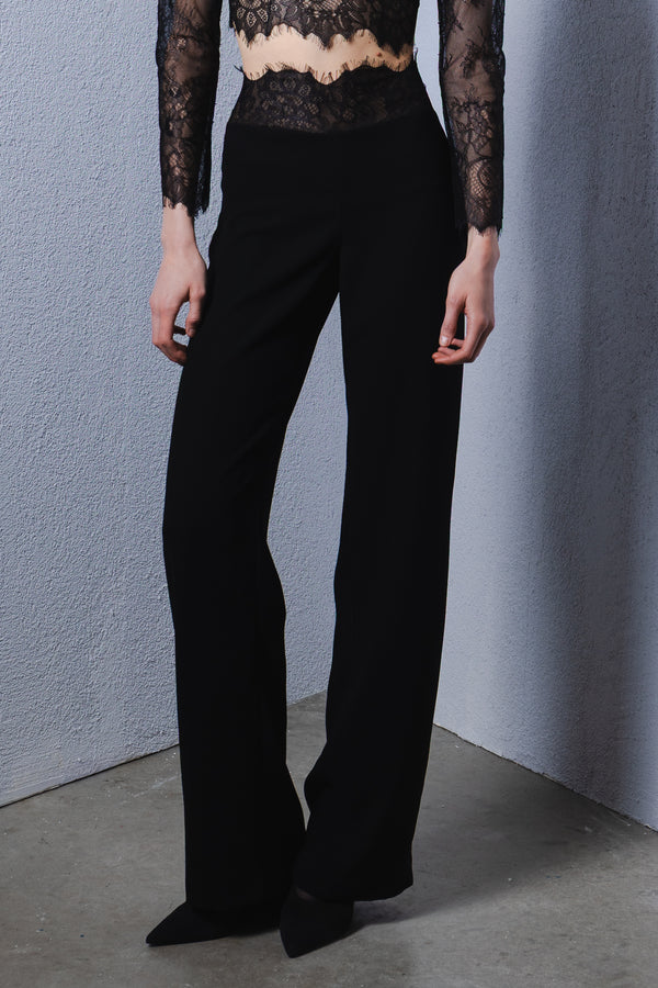 Tailored pants with sheer lace detail