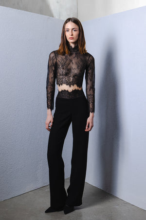 Tailored pants with sheer lace detail