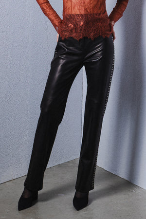 Leather tailored pants with side details