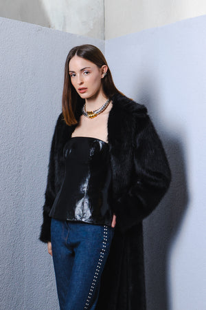 Black faux fur long coat
