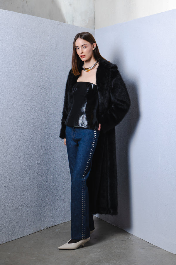 Black faux fur long coat