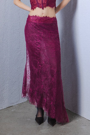 Midi sheer asymmetrical lace skirt
