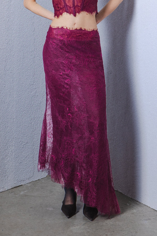 Midi sheer asymmetrical lace skirt