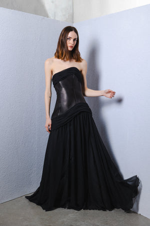 Corseted gown with draped detail