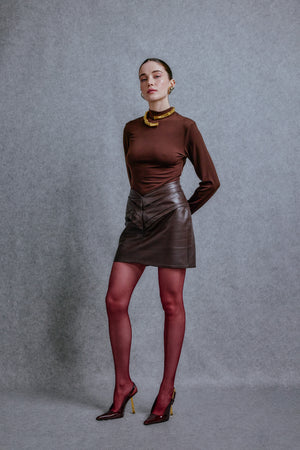 Mini draped leather skirt