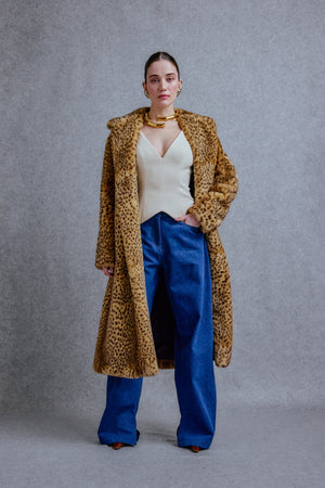 Leopard print fake fur coat