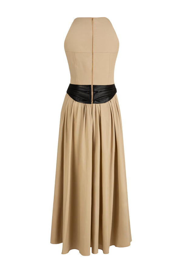 Sleeveless gabardine midi dress