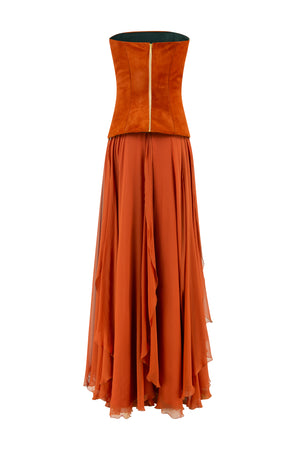 Straight cut corset with muslin skirt