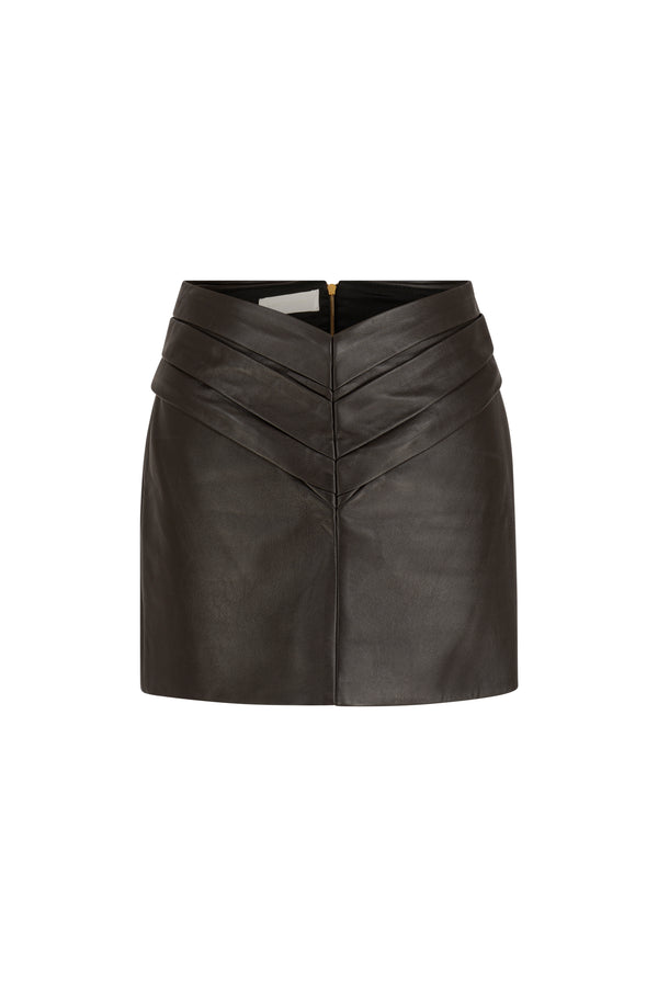 Mini draped leather skirt