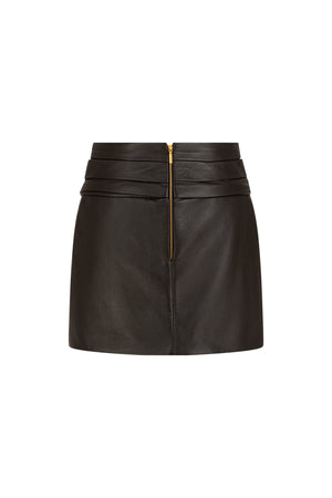 Mini draped leather skirt