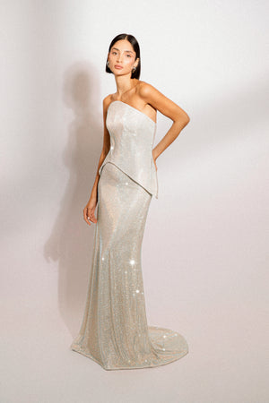 Signature S-cut structured gown in swarovski crystal
