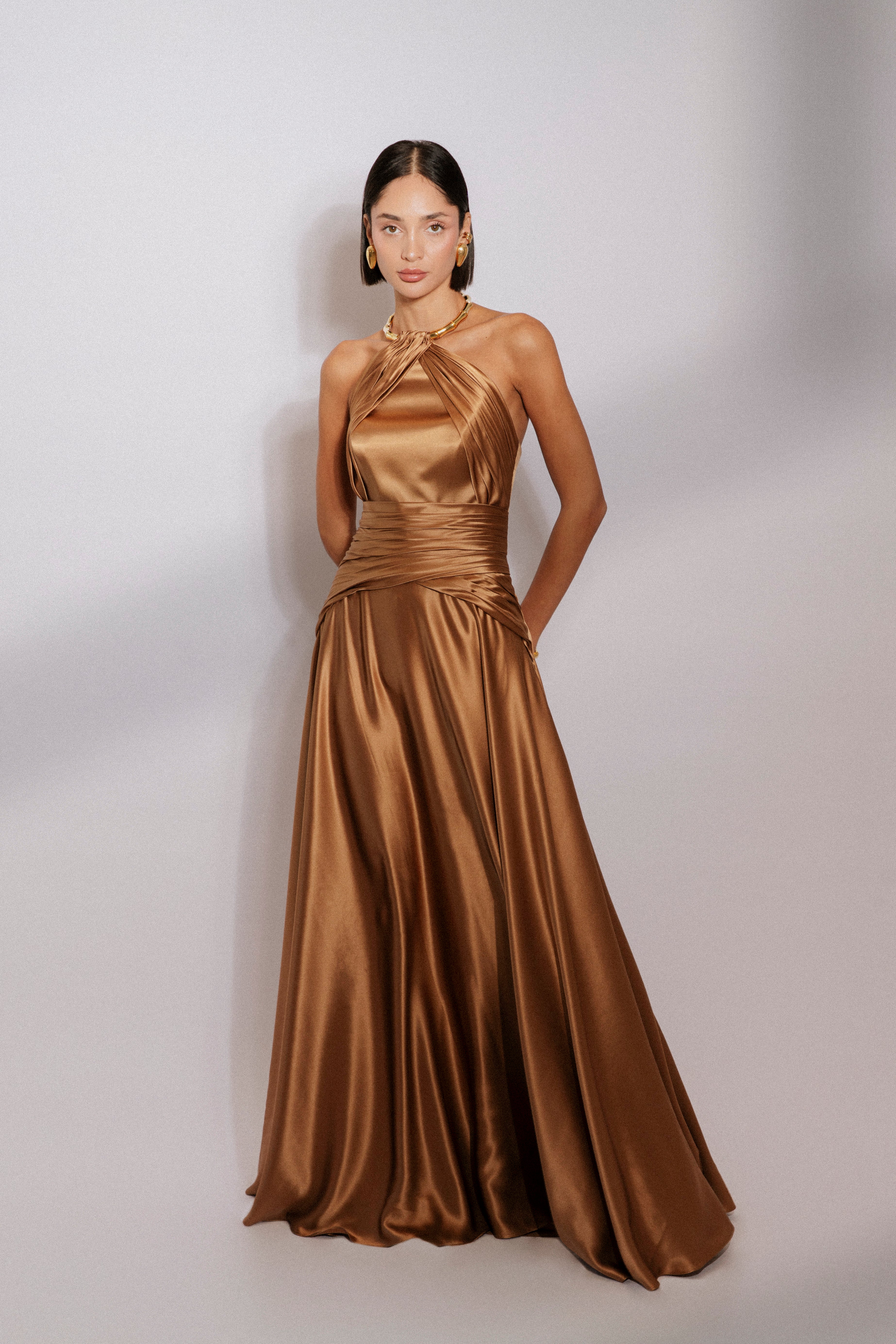 brown halter neck satin dress Brown Halter Dress - Satin Halter Dress - Sexy Mini Dress