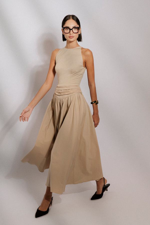 Sleeveless high neck midi dress