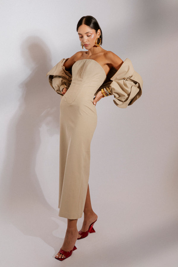 Cotton gabardine midi dress