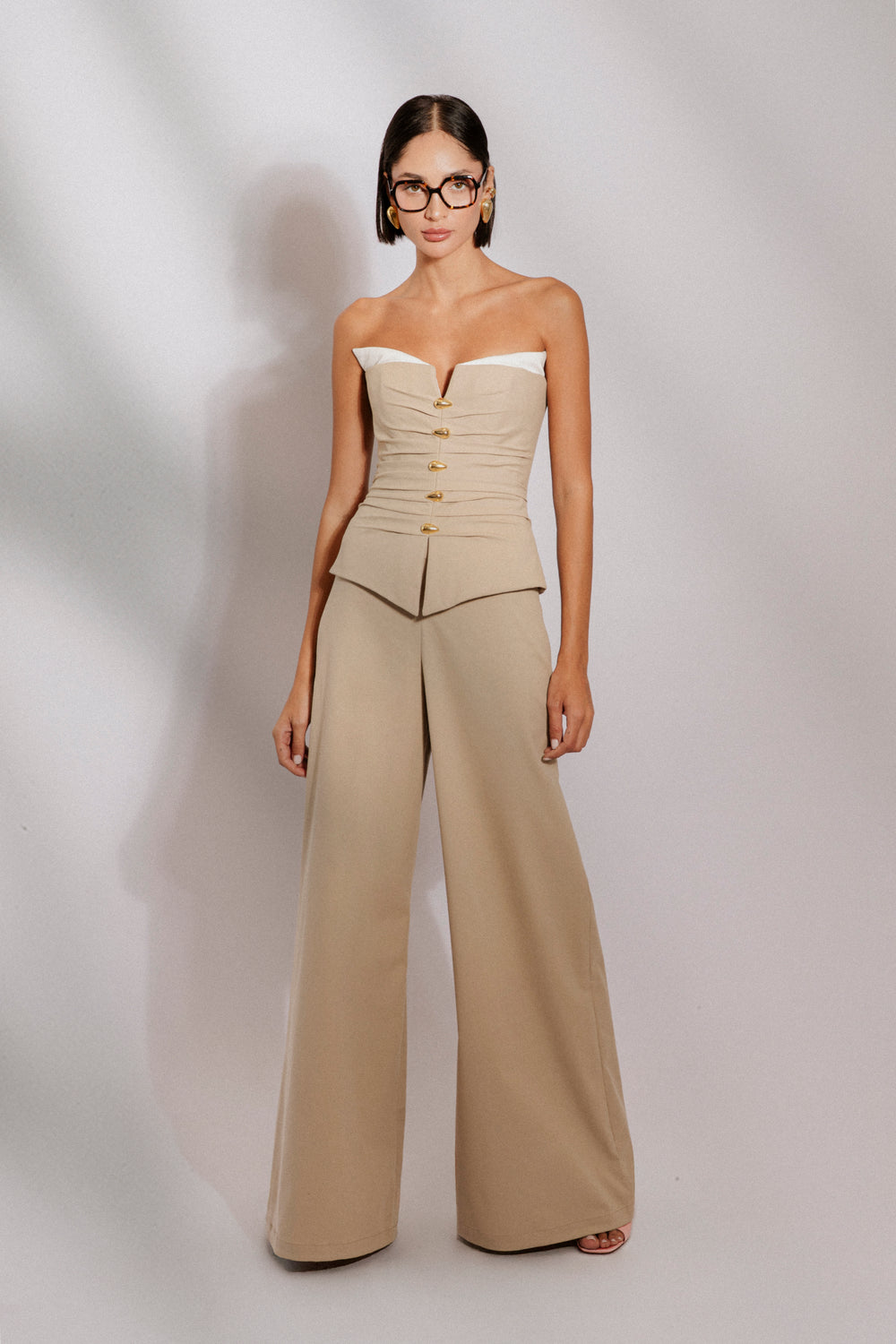 Wide leg gabardine pants