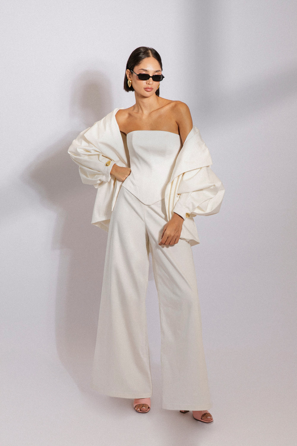 Wide leg gabardine pants