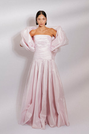 Strapless silk taffeta evening gown