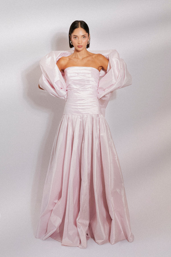Strapless silk taffeta evening gown