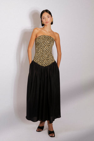 Arched gabardine midi dress