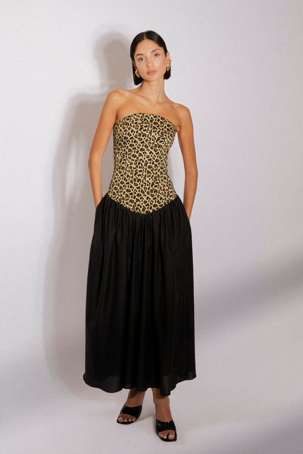 Arched gabardine midi dress