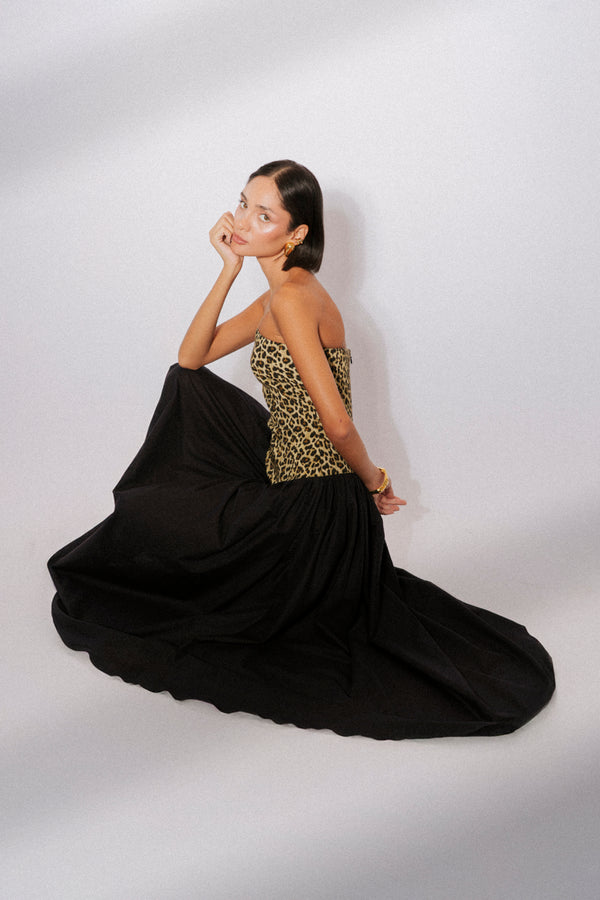 Arched gabardine midi dress