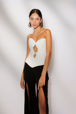 Strapless crepe cutout corset