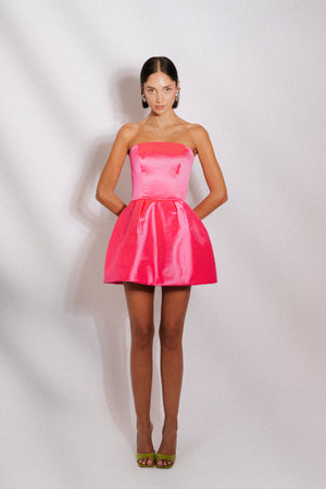 Satin duchess strapless mini dress
