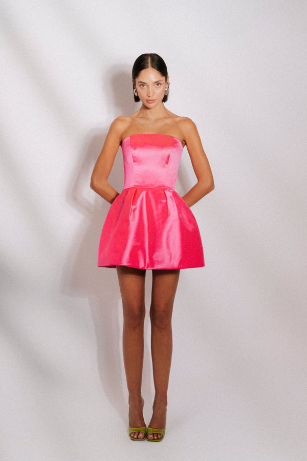 Satin duchess strapless mini dress