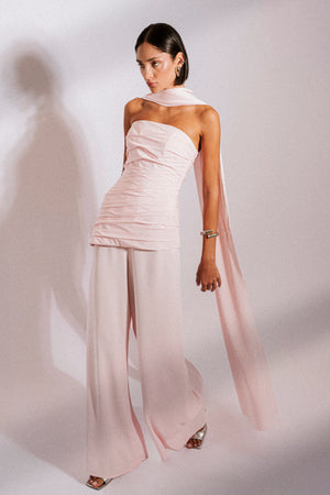 Strapless hand draped wrap corset