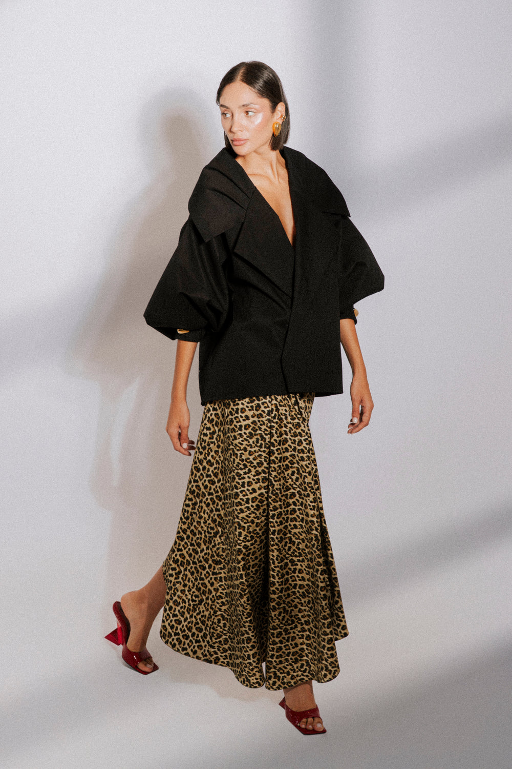 Midi asymmetrical gabardine skirt