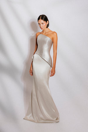 Asymmetrical Scut corset and silk satin skirt