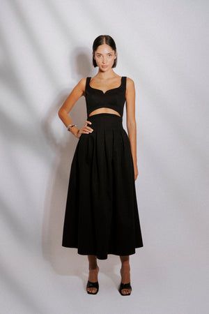 Cotton gabardine midi dress