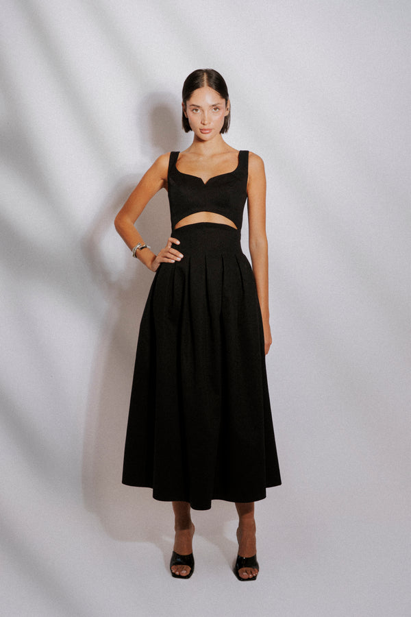 Cotton gabardine midi dress