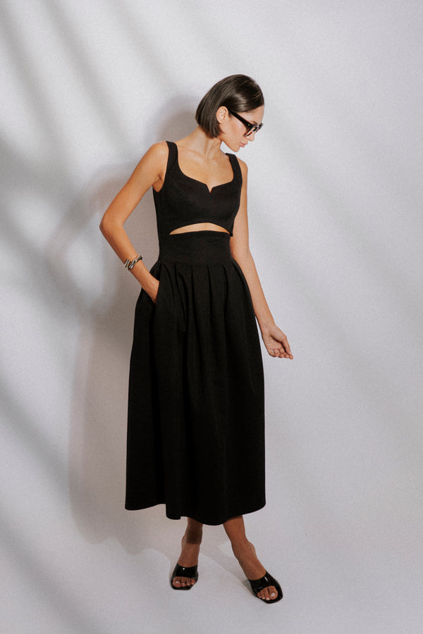 Cotton gabardine midi dress
