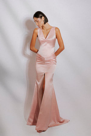 Satin silk evening dress
