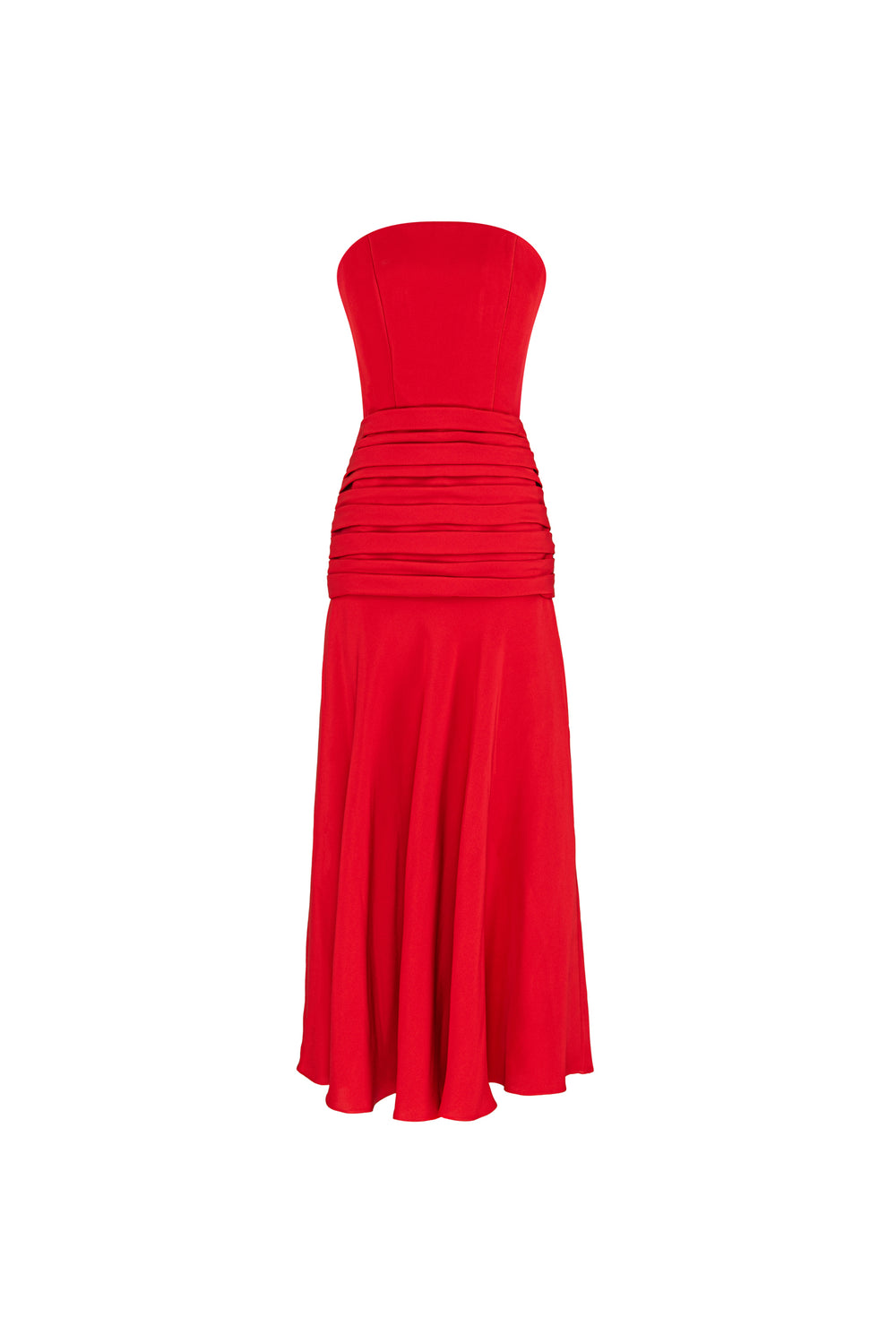 Strapless silk crepe midi dress