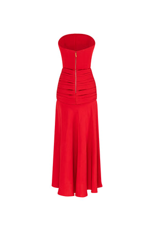 Strapless silk crepe midi dress