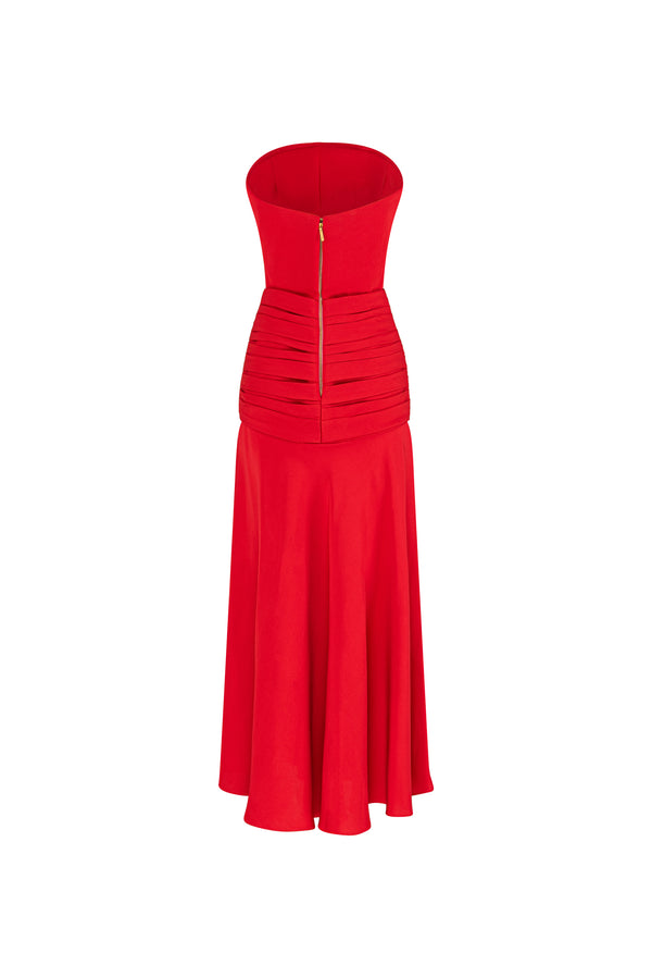 Strapless silk crepe midi dress