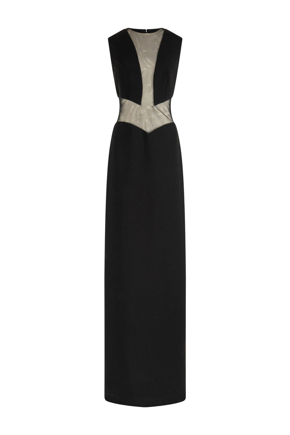 High neck crepe gown with bodice cut outs