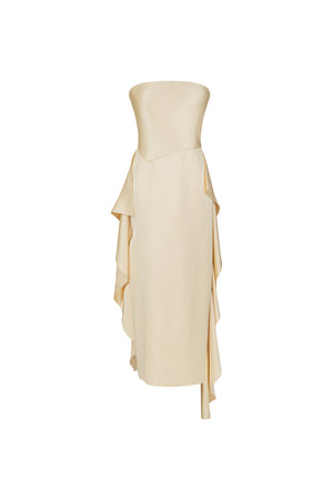 Strapless midi dress with frill detail