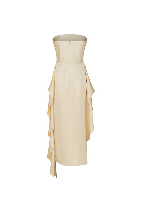 Strapless midi dress with frill detail