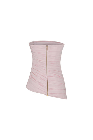Strapless hand draped wrap corset