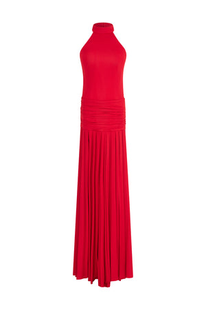 Halter neck open back silk stretch gown
