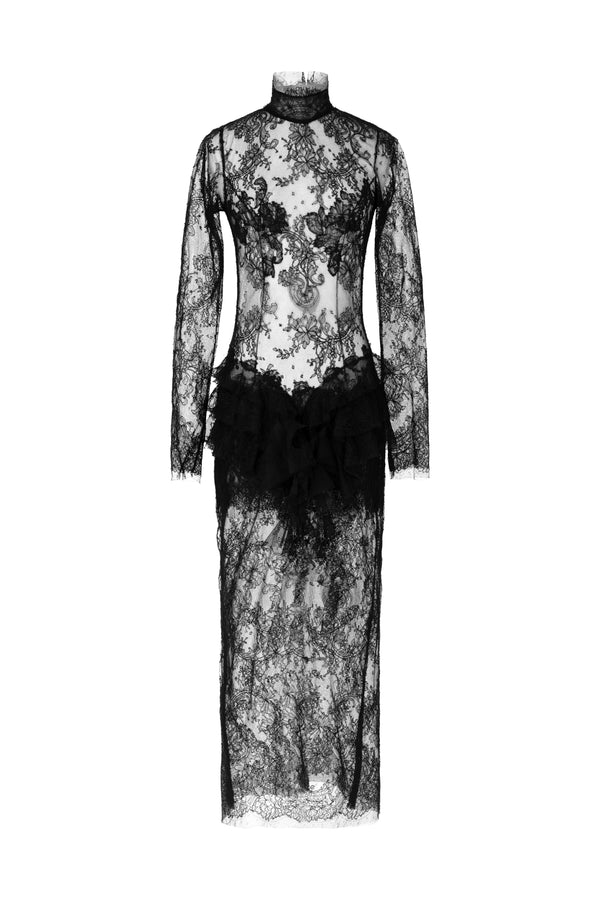 Long sleeve lace dress with frill hip details