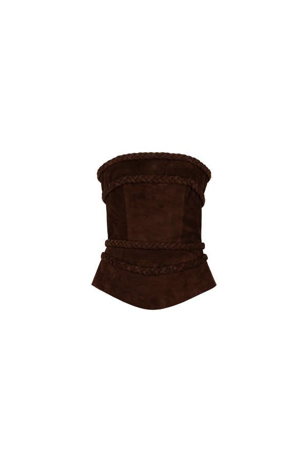 Suede corset with braided detail