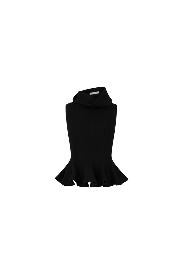 High neck sleeveless top with peplum finish