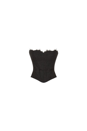Strapless checkered wool corset with lace detail